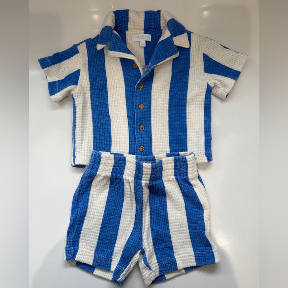 Blue and White Striped Kids Matching Set